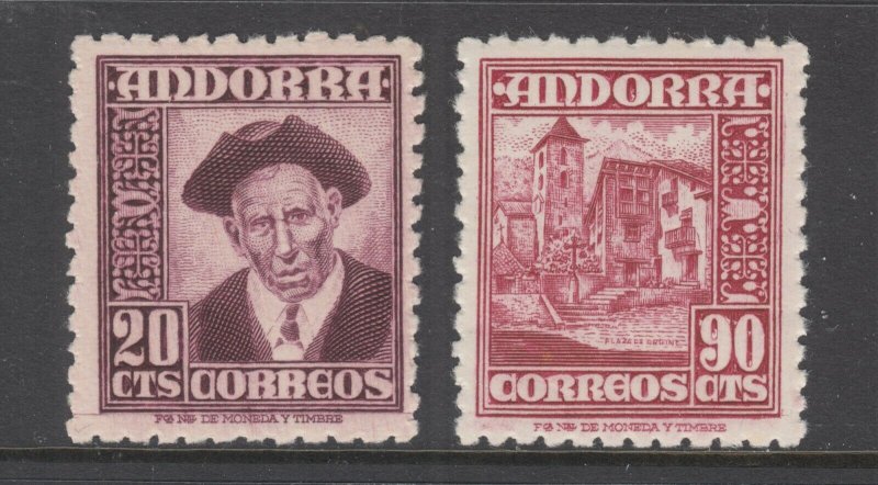 Andorra, Spanish Sc 40, 45 MNH. 1948 definitives, 2 different, VF