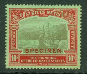 SG 58 St Kitts Nevis 1923. 10/- overprinted specimen. Lightly mounted mint