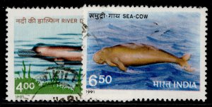 INDIA QEII SG1441-1442, 1991 marine mammals set, FINE USED.