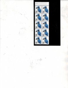 Blue Jay 20c US Postage Booklet Pane of 10 Stamps #2483 BK172 VF MNH