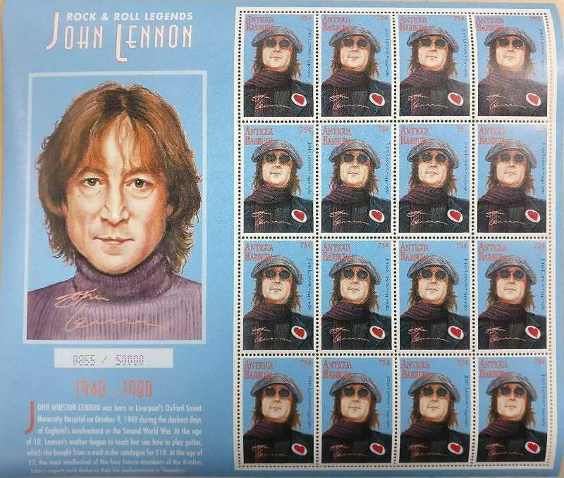 Rock & Roll Legend John Lennon - Antigua 1995 16 Stamp Sheet - Scott #1962