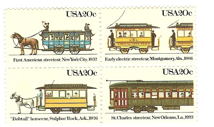 Scott #'s 2059-2062, 20c Streetcars Block of 4, MLH