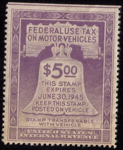 Scott #RV30 $5.00 Motor Vehicle Use Revenue StampViolet1944 Used