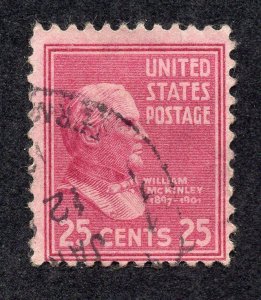 US 1938 25c deep red lilac McKinley, Scott 829 used, value = 25c