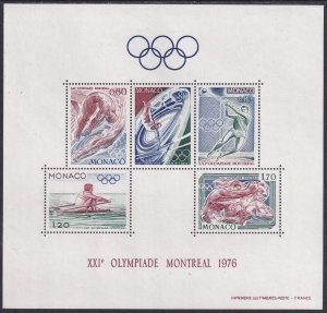 Sc# 1029a Monaco 1976 Summer Olympics, Montreal S/S miniature sheet MNH $4.25 