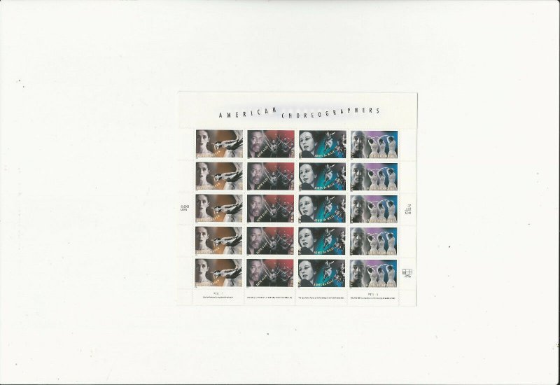 US Stamps/Postage/Sheets Sc #3843a American Choreographers MNH F-VF OG FV 7.40