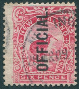 New Zealand 1908 6d pink Perf 14x13, 13½ Official SGO71 used