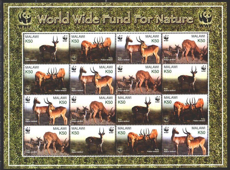 Malawi. 2003. Small sheet 721-24. Antelopes, WWF. MNH.