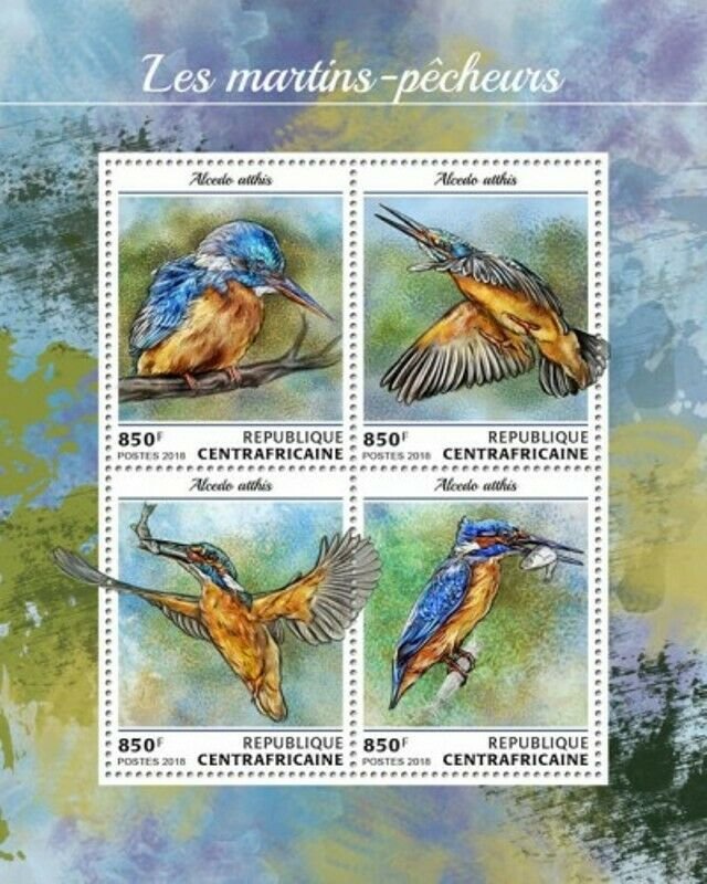 Central Africa - 2018 Kingfishers - 4 Stamp Sheet - CA18406a