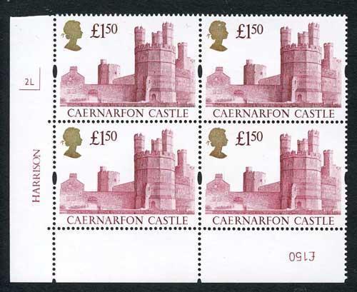 SG1612 Var 1992 1.50 Castle very distinctive pale bright shade plate 2L block