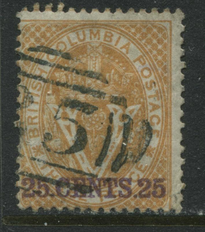 British Columbia 1869 overprinted  25 CENTS used