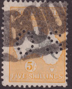 1928-30 Australia 5/ Kangaroo and Map Used OS perfin Sc# OB100 CV $47.50 St #2