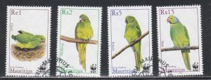 Mauritius # 966-969, WWF - Echo Parakeets, Used, 1/2 Cat.