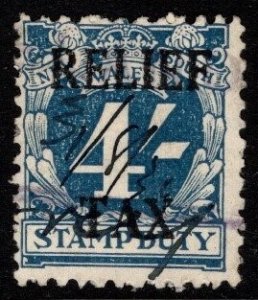 1930 New South Wales (Australia) Revenue 4 Shillings Relief Tax Used