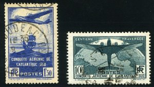 France, Air Post #C16-17 Cat$135.25, 1936 South Atlantic, set of two, used