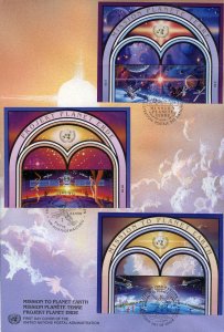 UNITED NATIONS 1992 MISSION TO PLANET EARTH  NY GENEVA & VIENNA SHEET TOPS FDC