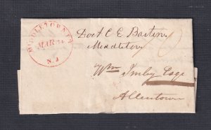 USA 1839 STAMPLESS FOLDED LETTER MIDDLETOWN TO ALLENTOWN NEW JERSEY W/ CONTENTS