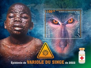 DJIBUTI - 2022 - Monkey Pox - Perf Souv Sheet - Mint Never Hinged