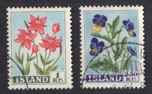 Iceland    #309-310  used   1958  flowers pansy  willow herb