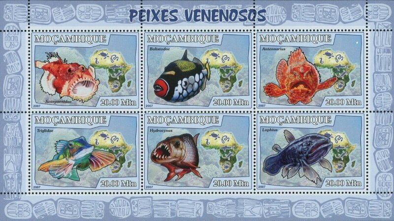 Poisonous Fish Stamp Balistodae Hydrocynus Lophius S/S MNH #2949-2954