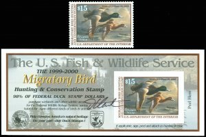 1999, #RW66 Federal Duck Stamp & S/S, BOTH Artist Signed! GREATER SCAUP! (SK)