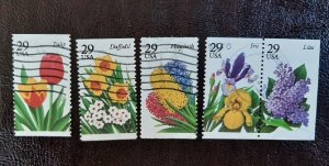 US Scott # 2760-2764; Five used 29c Garden Flowers from 1993; VF centering