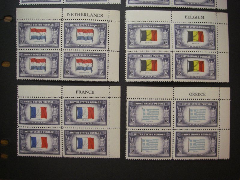 Scott 909-921, 5c Overrun Countries, Name blocks of 4 UR, MNH Beauty, CV $43.60