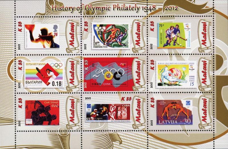 Malawi History of Olympic Philately Sidney Argentina Souvenir Sheet of 9 Stamps 