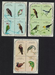 Caribic Blackbird Tody Christmas Birds 3 Blocks of 4 1970 MNH SG#1813ad-1815ad