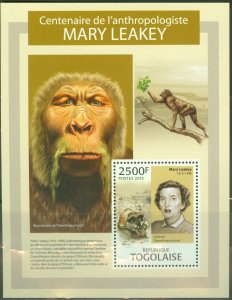 TOGO 2013 MARY LEAKY ANTHROPOLOGIST ANCIENT MAN  SOUVENIR SHEET