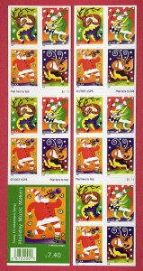 3821-3824b HOLIDAY MUSICMAKERS Booklet Pane of 20 US 37¢ Stamps MNH 2003