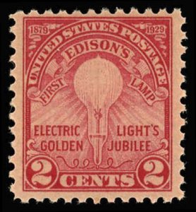 US Sc 654 MNH - 1929 2¢ - Edison's First Lamp - Flate Press, Perf 11