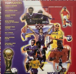 Nevis 1998 - World Cup Football - Sheet of 8 stamps - Scott #1124 - MNH