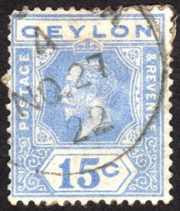 1922, Ceylon, 15c, Used, King George V, Sc 235