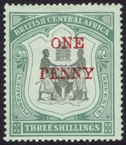 BRITISH CENTRAL AFRICA 1897 ARMS ONE PENNY ON 3/-