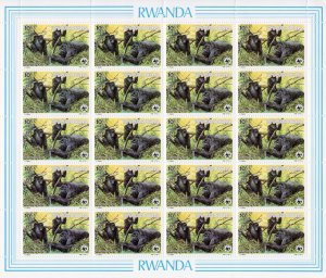 RWANDA 1985 Sc#1208/1211 WWF MOUNTAIN GORILLAS MINI-SHEETLET (20) UNFOLDED MNH