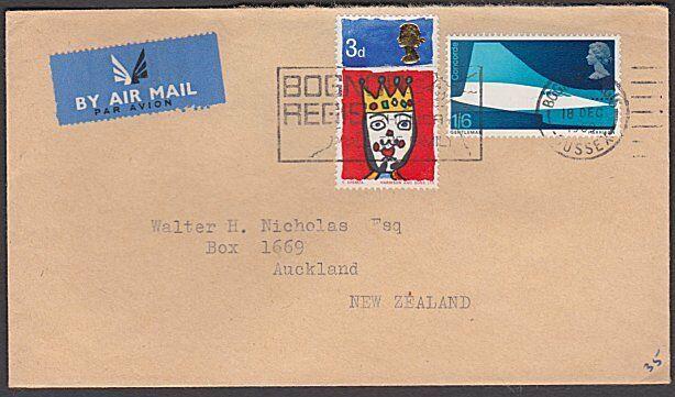 GB 1969 1/9d rate airmail cover Bognor Regis to New Zealand................55086