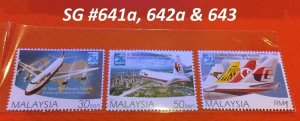 1997 50 Years of Aviation in Malaysia Set of 3V SG#641a,642a&643aw MNH