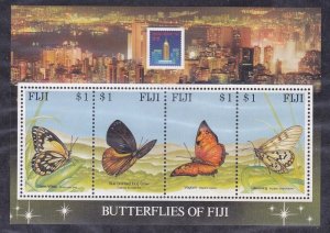 Fiji 702 MNH 1994 Butterflies of FIJI Hong Kong 97 Souvenir Sheet of 4