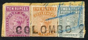 Ceylon Telegraph THREE COLOUR FRANKING on piece