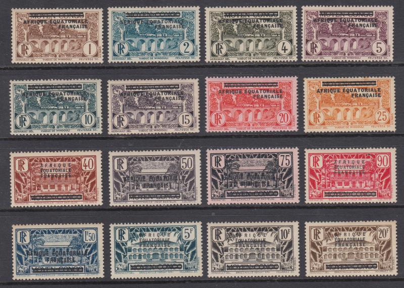 French Equatorial Africa Sc 11-26 MLH. 1936 Stamps of Middle Congo w/ ovpts cplt