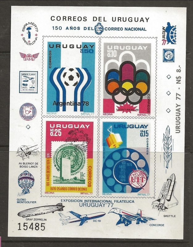 Uruguay Sc 938 (note) NH SOUVENIR SHEET of 1976 - Olympics = SOCCER