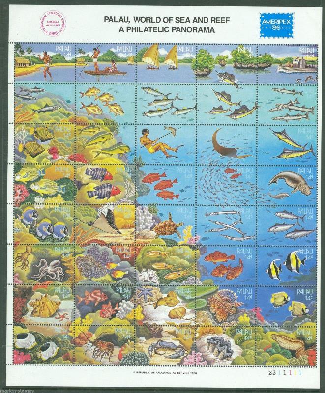 PALAU WORLD OF SEA AND REEF SHEET SCOTT#103   MINT NH 