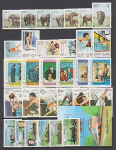 Laos Sc 805-811, 926-931, 933-938, 959-964, 1305-1311 MNH 1987-97 issues, 5 sets