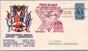 COSTA RICA 1943 POSTAL CACHET TACA FIRST FLIGHT AIRMAIL COVER ADDR NICARAGUA