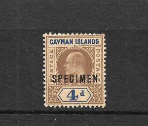 CAYMAN ISLANDS 1907  4d  KEVII  MLH  SPECIMEN    SG 13s