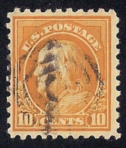 472 10 cent Franklin Orange Yellow Stamp used F