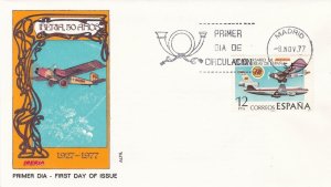 Spain 1977 IBERIA 50th Anniversary Plane Illustration & Stamp FDC Cover Rf 45614