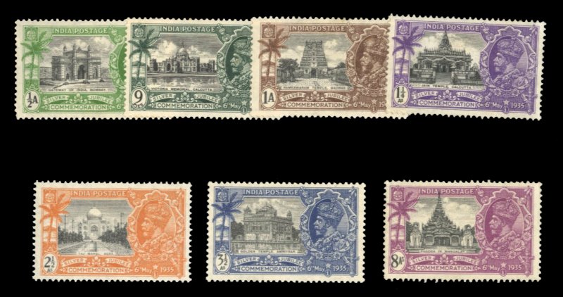 India #142-148 Cat$28.85, 1935 Silver Jubilee, complete set, hinged