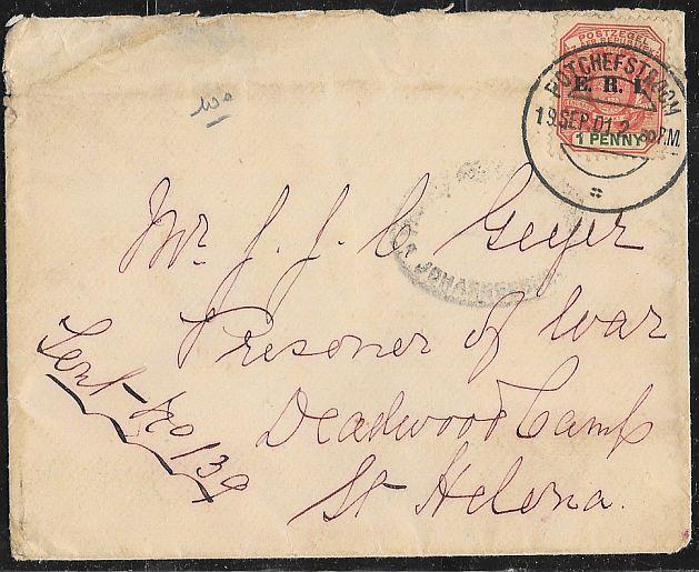 Transvaal Boer War Prisoner of War Cover - St. Helena - Censored